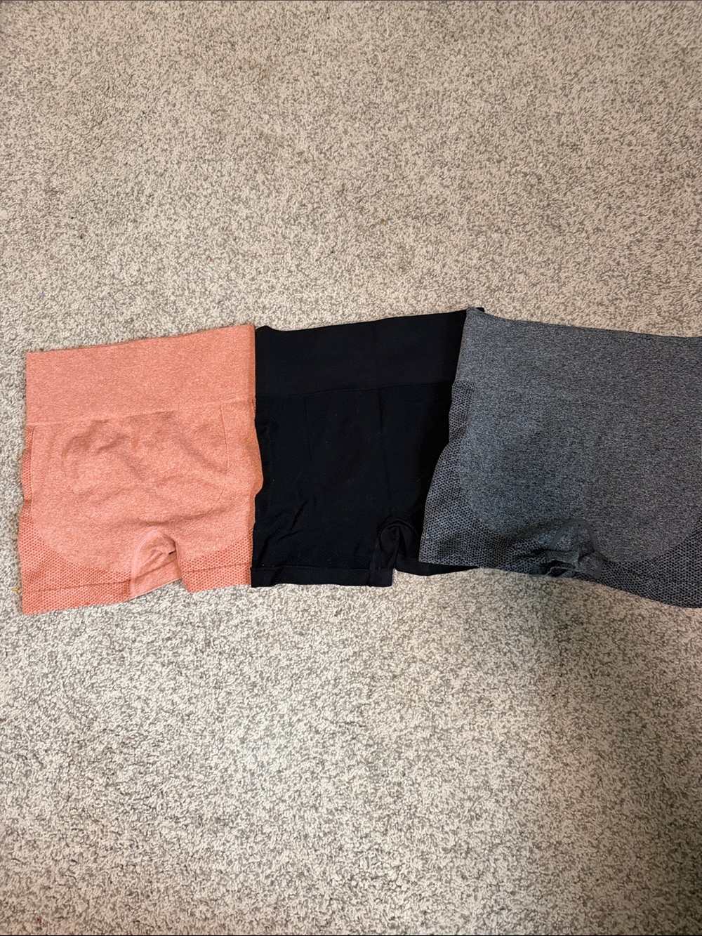 SHEIN 3-Pack Seamless Athletic Bike Shorts in Coral, Black & Gray